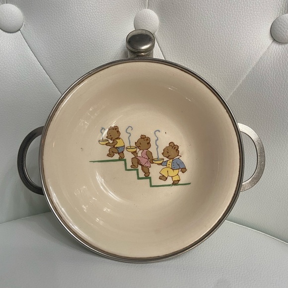 Excello Other - VTG Excello 3 Bears Baby/Child Warming Dish/Bowl on Steel Base Retro Cottagecore